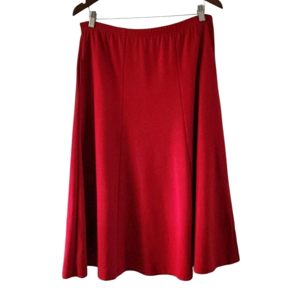 Lands End Red Cotton A Line Skirt Pleated Pull On Pleated Womens Petite S 6 8 - Picture 1 of 8